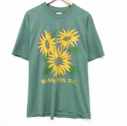 XL★古着 ヘインズ 半袖 ビンテージ Tシャツ メンズ 90年代 90s ヒマワリ クルーネック 緑【spe】 26apr30