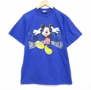 M★古着 半袖 ビンテージ Tシャツ メンズ 90年代 90s ディズニー ミッキー コットン クルーネック USA製 青【spe】 26apr30