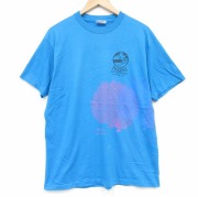 L★古着 ヘインズ 半袖 ビンテージ Tシャツ メンズ 80年代 80s 木 マルチプリント クルーネック USA製 ライトブルー【spe】 26may18