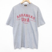 XL★古着 半袖 ビンテージ Tシャツ メンズ 90年代 90s アーカンソーレイザーバックス カレッジ メッシュ地 クルーネック USA製 グレー 霜降り【spe】 26may23
