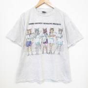 XL★古着 オニータ ONEITA 半袖 ビンテージ Tシャツ メンズ 90年代 90s ネコ 両面プリント コットン クルーネック グレー 霜降り【spe】 26may26
