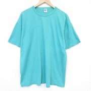 XL★古着 ラッセル 半袖 ビンテージ Tシャツ メンズ 80年代 80s 無地 大きいサイズ コットン クルーネック USA製 グリーン【spe】 26may30