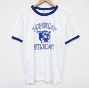 L★古着 チャンピオン champion 半袖 ビンテージ Tシャツ メンズ 80年代 80s ワイルドキャッツ クルーネック USA製 ホワイト リンガ―【spe】 26jun02