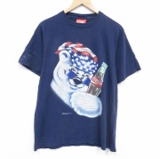 L★古着 半袖 ビンテージ Tシャツ メンズ 90年代 90s コーラ コットン クルーネック USA製 ネイビー【spe】 26jun02
