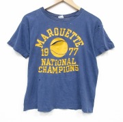M★古着 チャンピオン champion 半袖 ビンテージ Tシャツ メンズ 70年代 70s MAROUETTE 4連プリントコットン クルーネック ネイビー【spe】 26jun04