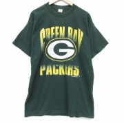 XL★古着 フルーツオブザルーム 半袖 ビンテージ Tシャツ メンズ 90年代 90s NFL グリーンベイペッカーズ ロング丈 コットン クルーネック USA製 グリーン アメフト スーパーボウル【spe】 26jun04