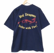 XL★古着 半袖 ビンテージ Tシャツ メンズ 90年代 90s ドラゴン 大きいサイズ クルーネック ネイビー【spe】 26jun08