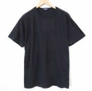XL★古着 ラルフローレン 半袖 ビンテージ ブランド Tシャツ メンズ 90年代 90s ワンポイントロゴ 胸ポケット付き 大きいサイズ コットン クルーネック USA製 ブラック【spe】 26jun08