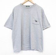 XL★古着 オービス 半袖 ビンテージ Tシャツ メンズ 90年代 90s 犬 胸ポケット付き 大きいサイズ コットン クルーネック USA製 グレー 霜降り【spe】 26jun08