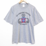 XL★古着 半袖 ビンテージ Tシャツ メンズ 90年代 90s ミリタリー パラシュート部隊 エアボーン クルーネック USA製 グレー 霜降り【spe】 26jun11