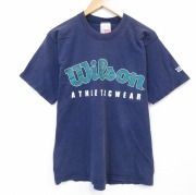 M★古着 ウィルソン 半袖 ビンテージ Tシャツ メンズ 90年代 90s ビッグロゴ コットン クルーネック USA製 ネイビー【spe】 26jun16