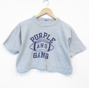 L★古着 チャンピオン Champion 半袖 ビンテージ Tシャツ メンズ 70年代 70s PURPLE 染込 ショート丈 クルーネック USA製 グレー 霜降り【spe】 26jun19