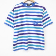 M★古着 ドッカーズ 半袖 ビンテージ Tシャツ メンズ 90年代 90s ワンポイントロゴ コットン クルーネック ホワイト他 ボーダー【spe】 26jun22