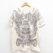 XL★古着 半袖 ビンテージ ロック バンド Tシャツ メンズ 00年代 00s AC/DC クルーネック 薄ベージュ カーキ 【spe】 25aug06 中古