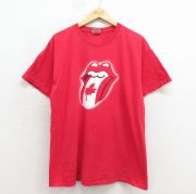 L★古着 ヘインズ 半袖 ビンテージ ロック バンド Tシャツ メンズ 00年代 00s ローリングストーンズ コットン クルーネック 赤【spe】 26mar30
