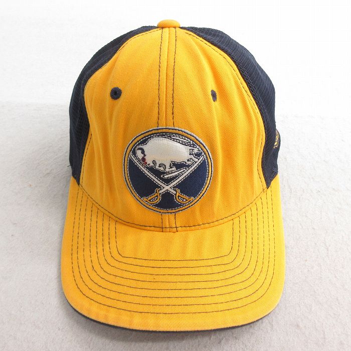 【20%OFF】中古 メッシュ キャップ NHL バッファローセイバーズ 刺繍 ツートンカラー 黄 イエロー アイスホッケー 25jul03
