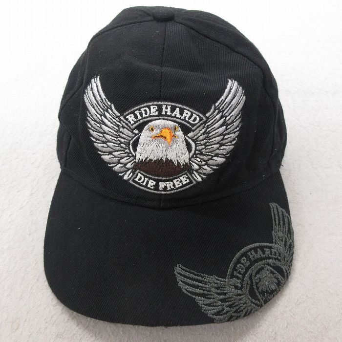 【50%OFF】中古 キャップ 鳥 刺繍 黒 ブラック 25jul08