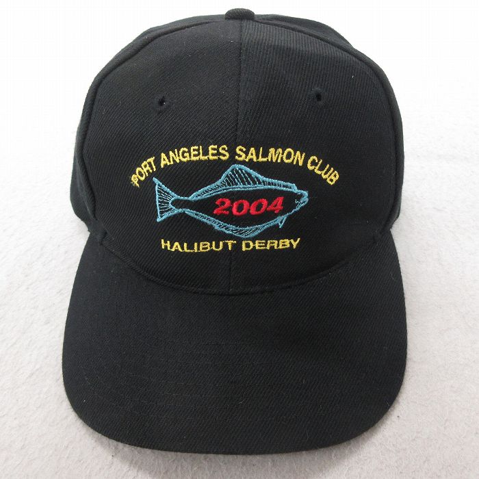 中古 キャップ 00年代 00s 魚 刺繍 黒 ブラック 25jul09