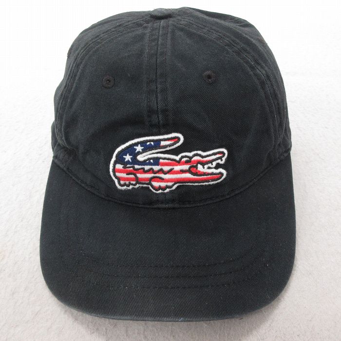 中古 ラコステ LACOSTE ブランド キャップ ビッグロゴ コットン 黒 ブラック 25jul09