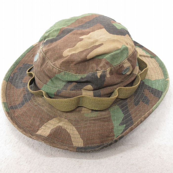中古 ミリタリー ハット 90年代 90s リップストップ ウッドランドカモ USA製 緑 グリーン 迷彩 25jul15