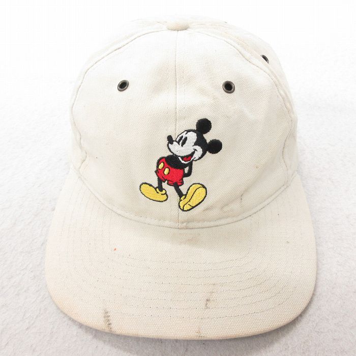 中古 キャップ 00年代 00s ディズニー DISNEY ミッキー MICKEY MOUSE 刺繍 コットン 薄ベージュ カーキ 【spe】 25jul16