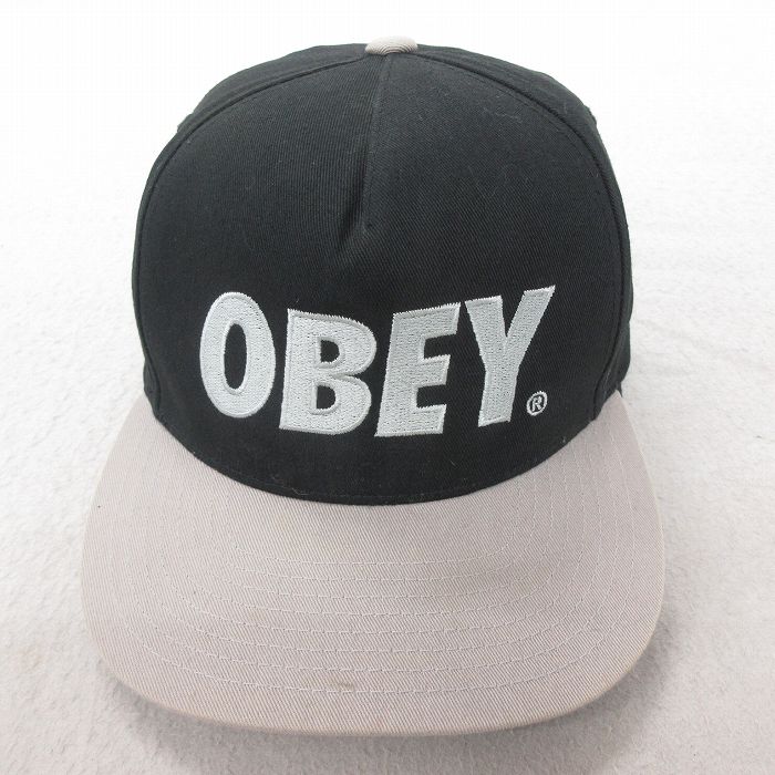 中古 オベイ OBEY キャップ ビッグロゴ 刺繍 ツートンカラー コットン 黒 ブラック 25jul22