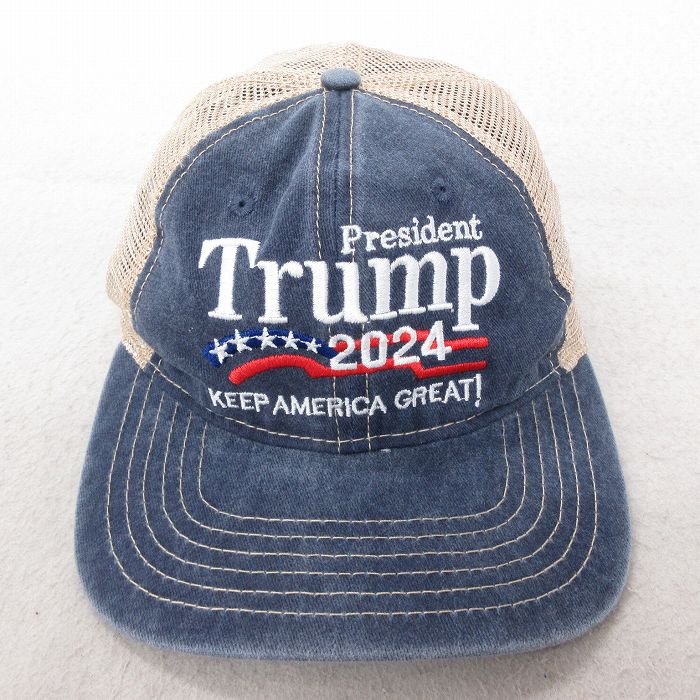 中古 メッシュ キャップ トランプ大統領 刺繍 ツートンカラー 紺 ネイビー 25jul22