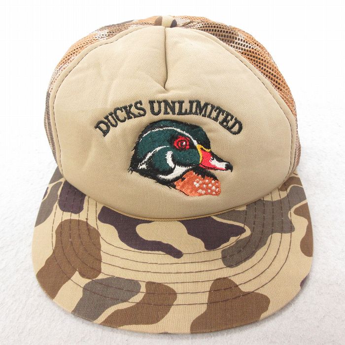 中古 DUCKS UNLIMITED メッシュ キャップ 鳥 刺繍 ベージュ カーキ 迷彩 【spe】 25jul22