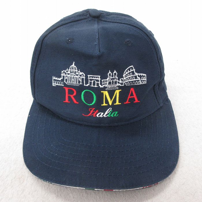 中古 キャップ ローマ 刺繍 コットン 紺 ネイビー 25jul23