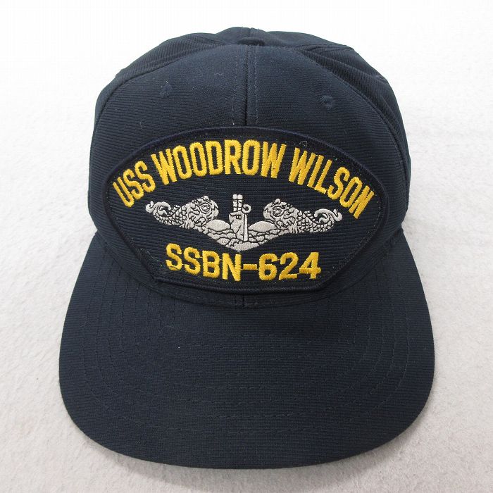 中古 キャップ ミリタリー ウッドロウウィルソン 刺繍 USA製 紺 ネイビー 25jul23