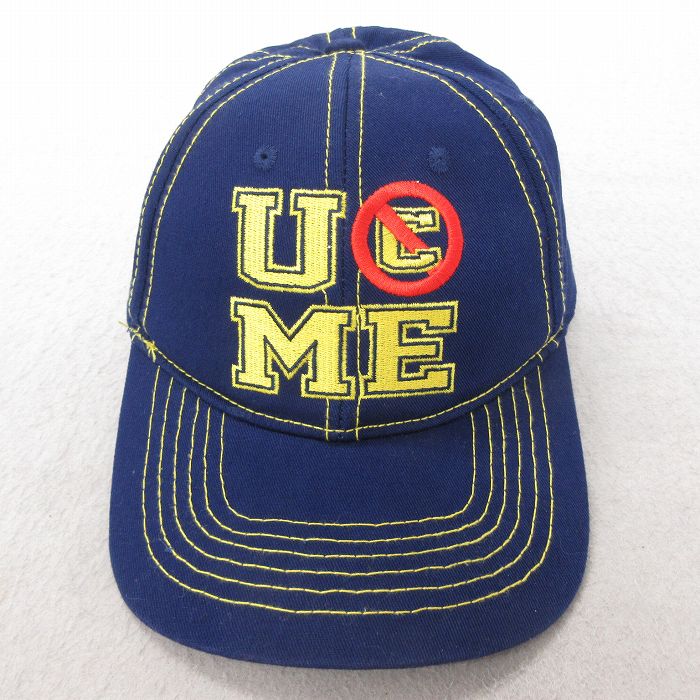 中古 キャップ ワールドプロレスリング ジョンシナ 刺繍 コットン 紺 ネイビー 25jul23