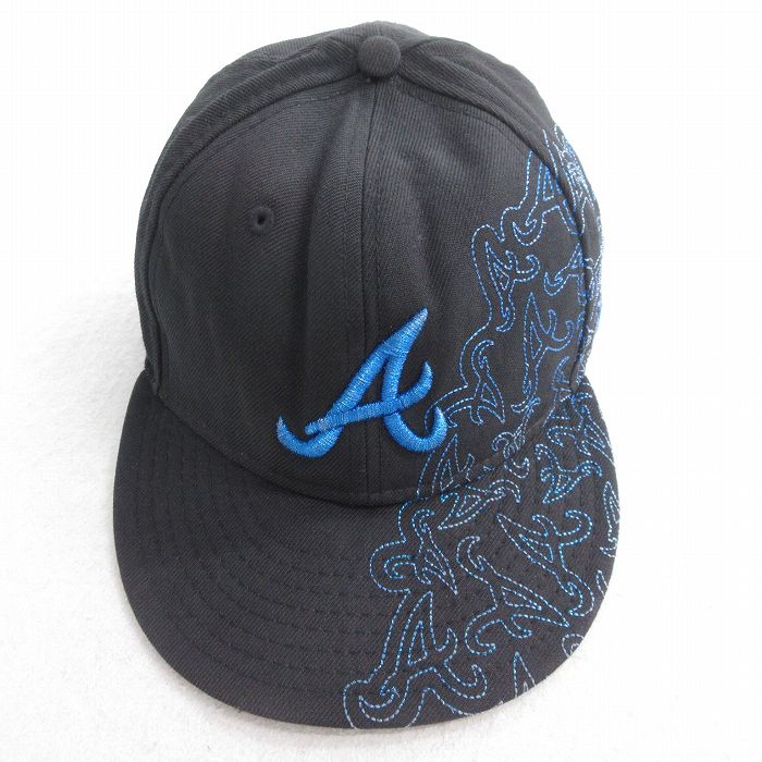 中古 ニューエラ キャップ MLB アトランタブレーブス 刺繍 ウール 黒 ブラック メジャーリーグ ベースボール 野球 25jul28