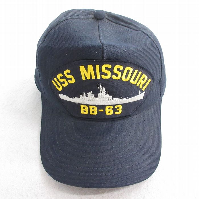 中古 キャップ 90年代 90s USS MISSOURI BB-63 刺繍 USA製 紺 ネイビー 25jul28