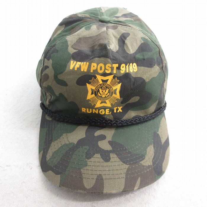中古 キャップ 90年代 90s ミリタリー VFW POST ウッドランドカモ コットン 緑他 グリーン 迷彩 25jul31
