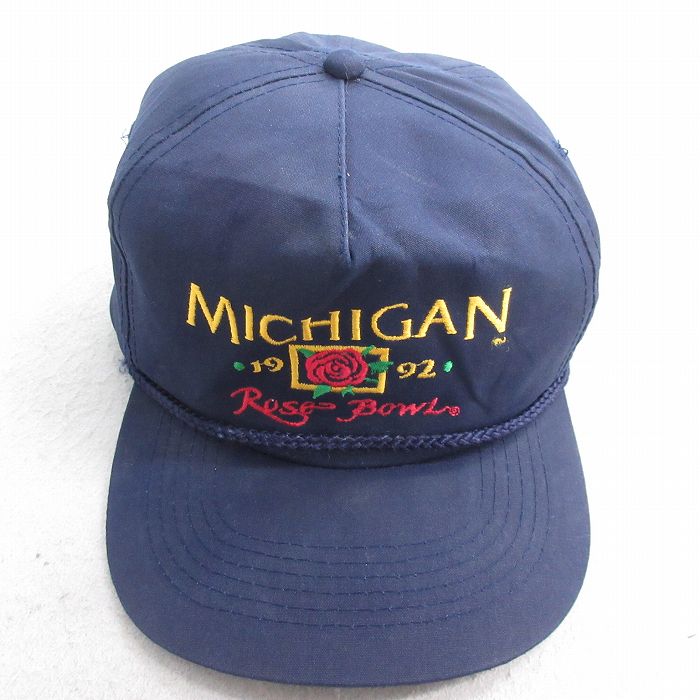 中古 キャップ 90年代 90s ミシガン ローズボウル 刺繍 紺 ネイビー 25jul31