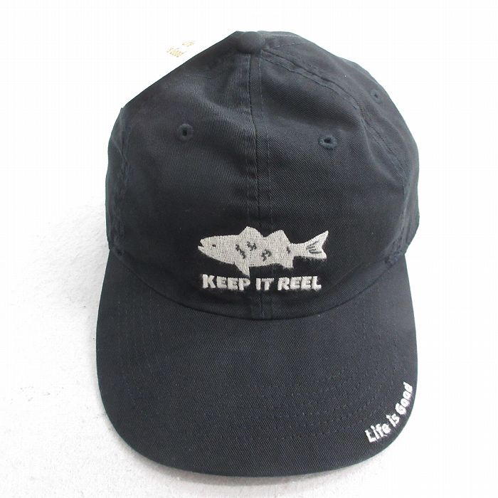 中古 キャップ 魚 刺繍 デッドストック 黒 ブラック 25jul31