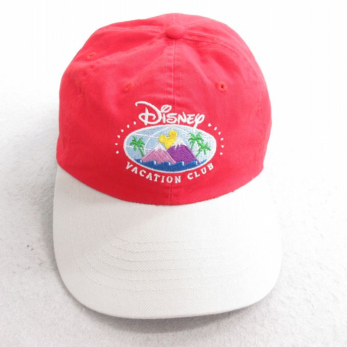 【50%OFF】中古 キャップ ディズニー DISNEY VACATION CLUB 刺繍 ツートンカラー コットン 赤他 レッド 25aug01