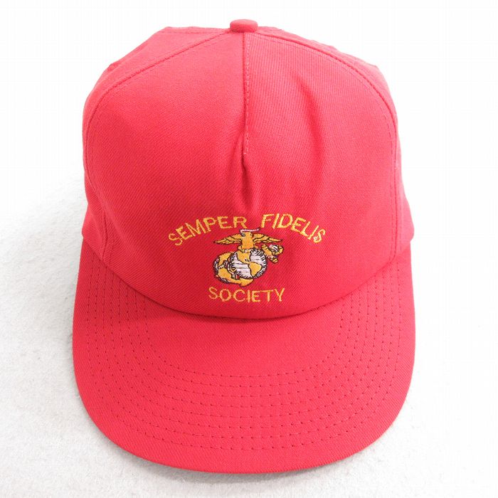 中古 キャップ 80年代 80s ミリタリー SEMPER FIDELIS 刺繍 USA製 赤 レッド 25aug01