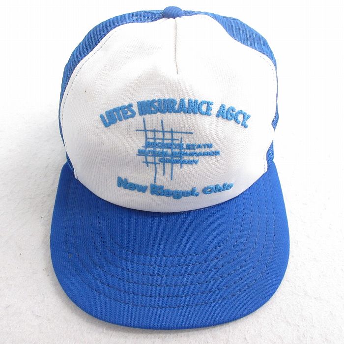 【20%OFF】中古 メッシュ キャップ 90年代 90s LUTES INSURANCE ツートンカラー USA製 青他 ブルー 25aug01