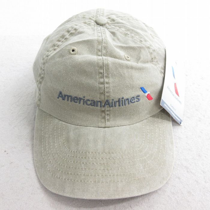中古 キャップ アメリカ航空 刺繍 デッドストック コットン ベージュ カーキ 25aug02