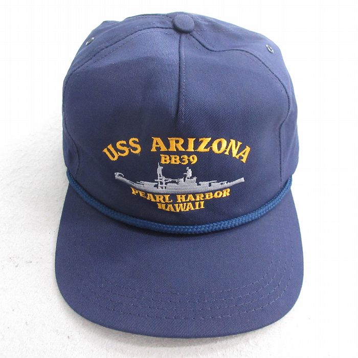 中古 キャップ 90年代 90s USS ARIZONA BB39 刺繍 USA製 紺 ネイビー 25aug02