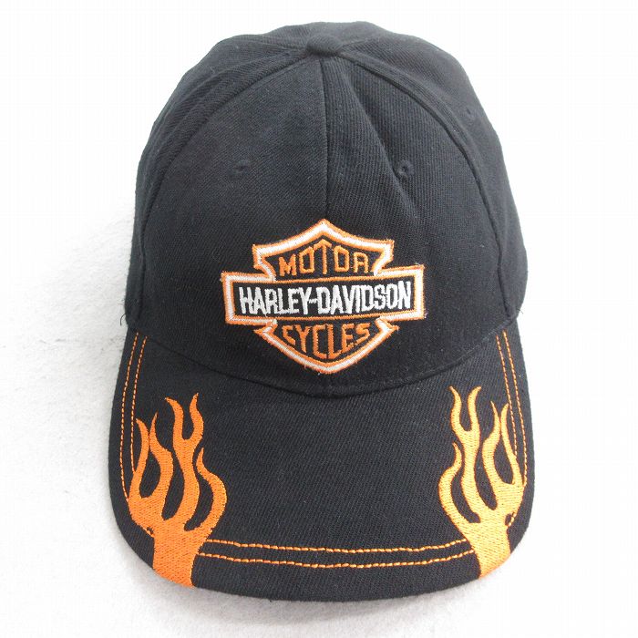 中古 キャップ ハーレーダビッドソン Harley Davidson ファイヤーパターン 刺繍 コットン 黒 ブラック 25aug02