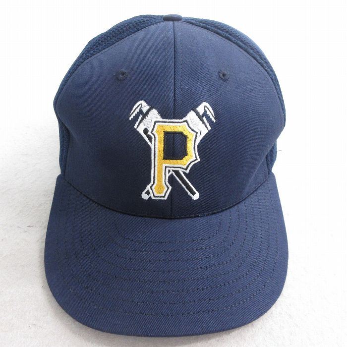 中古 キャップ P 刺繍 USA製 紺 ネイビー 25aug02