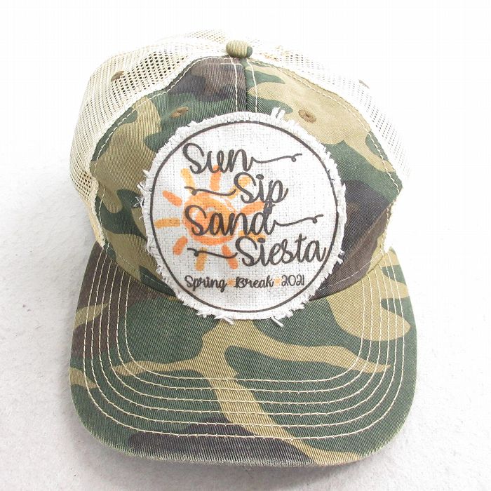 【50%OFF】中古 メッシュ キャップ Sand Siesta ウッドランドカモ 緑他 グリーン 迷彩 25aug04
