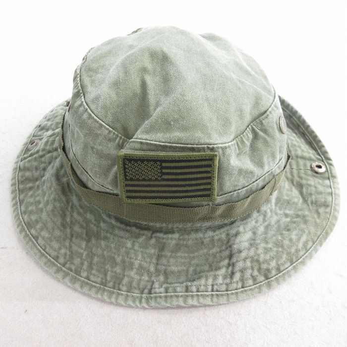 中古 サファリ ハット 星条旗 緑系 グリーン 25aug04