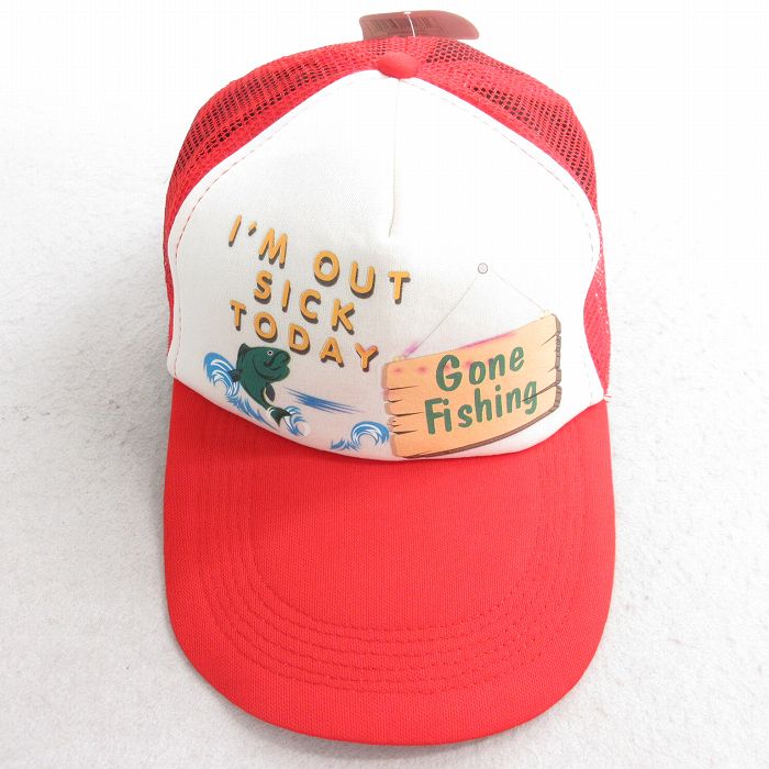 中古 メッシュ キャップ 90年代 90s 魚 Fishing デッドストック ツートンカラー 赤他 レッド 【spe】 25aug05