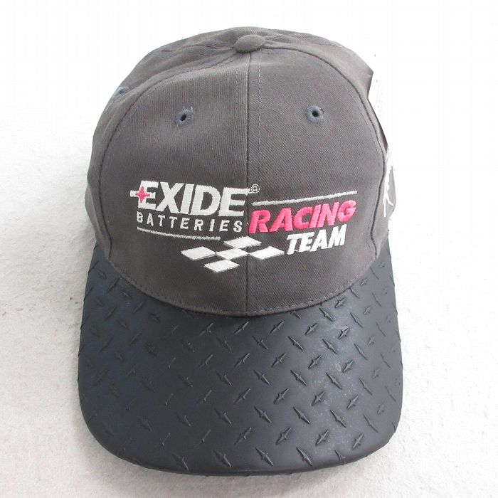 中古 キャップ 00年代 00s NASCAR EXIDE レーシング 刺繍 ツートンカラー デッド コットン 濃グレー他 25aug08