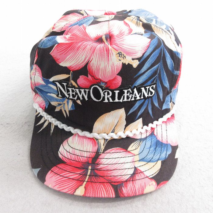【20%OFF】中古 キャップ 90年代 90s ニューホリンズ ハイビスカス 黒他 ブラック 25aug08
