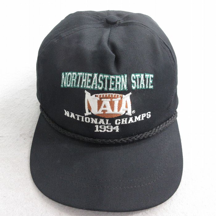 中古 キャップ 90年代 90s NAIA フットボール 刺繍 黒 ブラック 25aug08