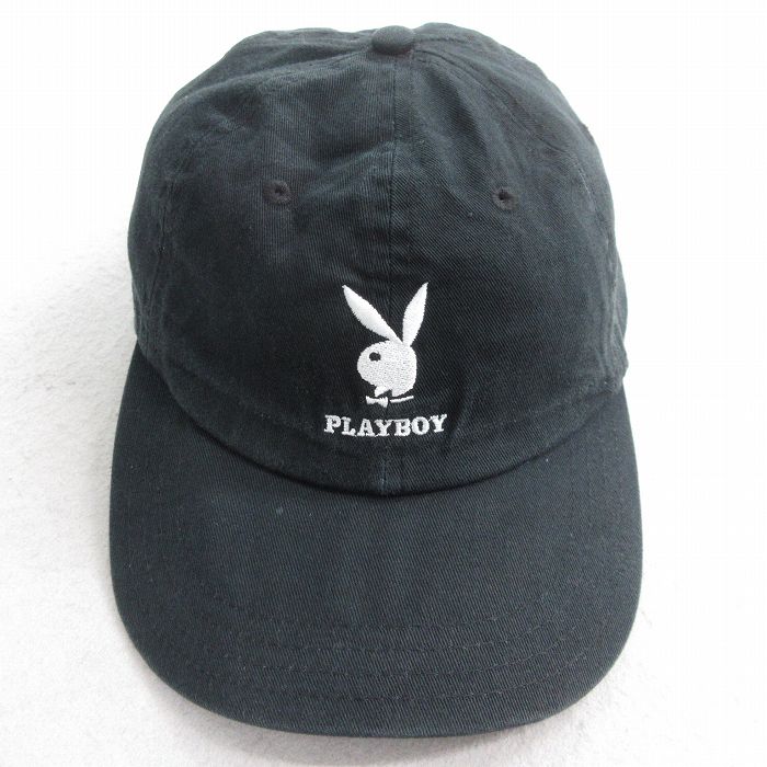 中古 キャップ プレイボーイ PLAY BOY 刺繍 コットン 黒 ブラック 25aug12